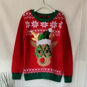 It's Our Time Festive Red Reindeer Sweater Size Small
